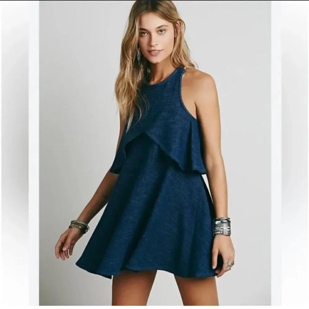 Free People Sapphire Flyaway Mini Dress RopeyβStrap Racerback Blue Size XS